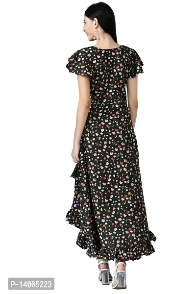 PREEGO Women Black Floral Printed A-Line Maxi Dress-thumb2