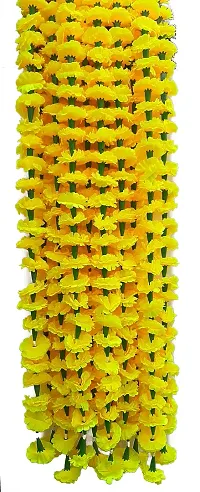 URVI Creation Set of 5 Yellow Artificial Marigold Flower/Genda Phool Garlands for Diwali Wedding,Navratri,Durga Pooja Festival Home Decoration-thumb2