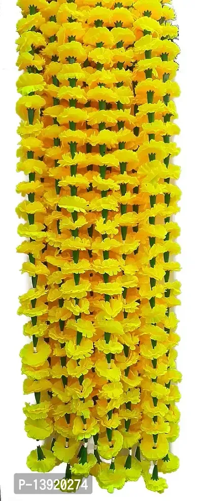 URVI Creation Set of 5 Yellow Artificial Marigold Flower/Genda Phool Garlands for Diwali Wedding,Navratri,Durga Pooja Festival Home Decoration-thumb3