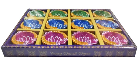 Urvi Creations Set of 12 Handmade Traditional Earthen Clay Mitti Diya Oil Lamps for Pooja Diwali Decoration - Multi Colour-thumb2