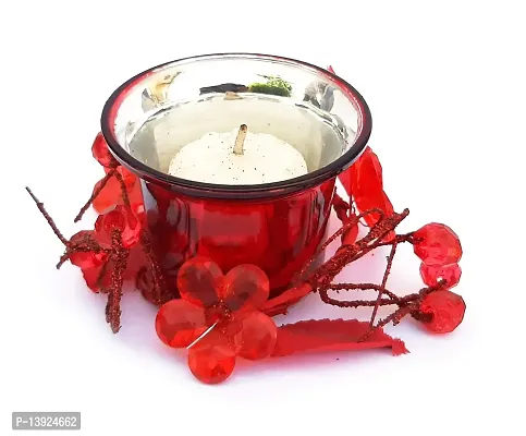 Urvi Creations Flower Decorated Glass Candle Holder with Wax Candle Tealight Candle Holder for Diwali Decoration Items and Christmas Festivals Candles -Multi-thumb0