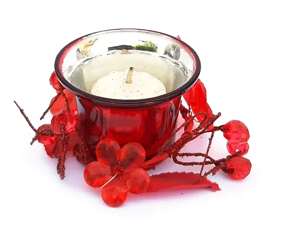 Urvi Creations Flower Decorated Glass Candle Holder with Wax Candle Tealight Candle Holder for Diwali Decoration Items and Christmas Festivals Candles -Multi