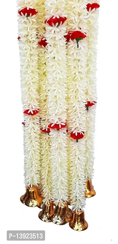 Urvi Creations Set of 2 White Red Rose Flower Jasmine Mogra Garlands for Diwali ,Navratra Festival Home ,Temple Wedding Decoration-thumb5