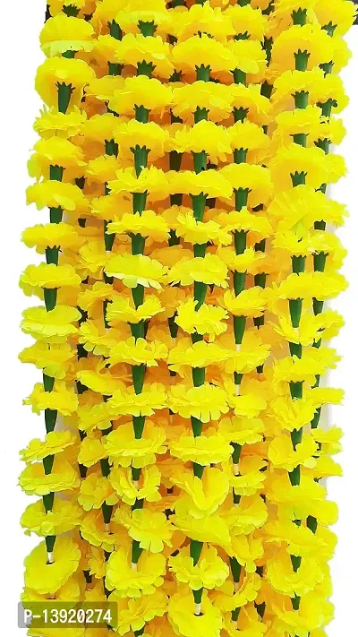 URVI Creation Set of 5 Yellow Artificial Marigold Flower/Genda Phool Garlands for Diwali Wedding,Navratri,Durga Pooja Festival Home Decoration-thumb2