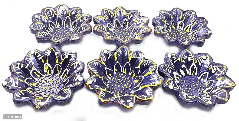 Urvi Creations Handmade Earthen Clay Terracotta Decorative Diya For Pooja / Rangoli (Set of 6) (10 x 8 x 12 cm, Multi-Color)-thumb3