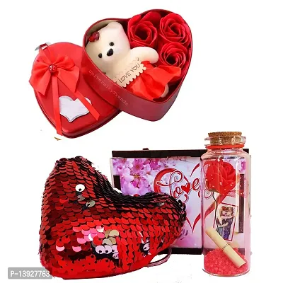 Forty Wings Valentines Day Special Rose Teddy Tin Box With Keychain Message Bottle Box Gift For Girlfriend, Boyfriend ,Husband , Wife Valentines Rose Day Gift-thumb0