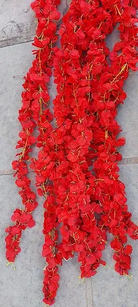 Forty Wings Set of 5 Red Artificial Fake Silk Cherry Blossom Garland String Creeper/Door Wall Hanging for Diwali Festival Wedding Christmas Home Decoration Item-thumb1