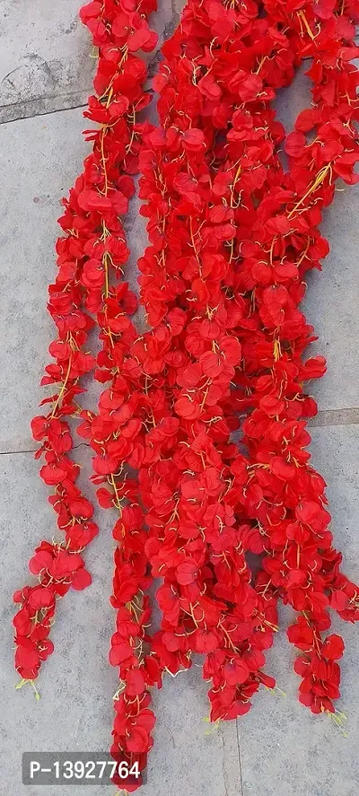 Forty Wings Set of 5 Red Artificial Fake Silk Cherry Blossom Garland String Creeper/Door Wall Hanging for Diwali Festival Wedding Christmas Home Decoration Item-thumb2