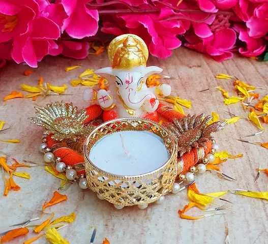 Forty Wings Set of 1 Ganesha Beautiful Decorative Diya Tealight Candle Holder Diwali Pooja Diya Candle Diwali Lighting for Diwali Wedding Festival Decoration Items and Diwali Gift Set