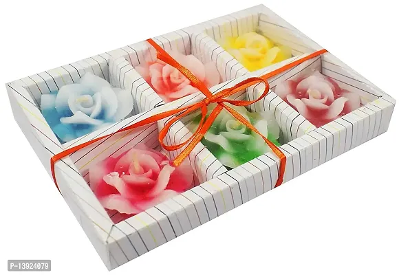 Forty Wings Set of 6 Multi Colour Rose Flower Floatting Candles Tealight Diwali Pooja Diya Candles for Diwali Wedding Festival Decoration Items Diwali Gift and Lighting