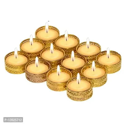 Forty Wings 12 Pcs Golden Metal Candle Small Katori Tealight Diya Candle Holder for Diwali Festival Home Decorations Holder Stand Ganpati Pooja Diwali Wedding Mehandi Party Decoration-thumb0