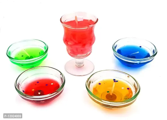 Urvi Creations Set of 4 Bowl Gel Candle with Gel Glass Candle Tea Light Candles for Diwali Decoration Items - Multi Color