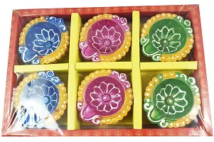 Urvi Creations Set of 6 Handmade Traditional Earthen Clay Mitti Diya Oil Lamps for Pooja Diwali Decoration - Multi Colour-thumb3