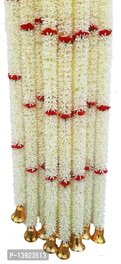 Urvi Creations Set of 2 White Red Rose Flower Jasmine Mogra Garlands for Diwali ,Navratra Festival Home ,Temple Wedding Decoration