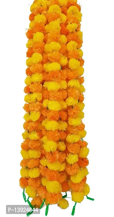 Urvi Creations Artificial Marigold Fluffy Flower Garlands for Diwali Wedding, Navratri, Durga Pooja Festival - Orange, Lemon Yellow - Set 10-thumb5