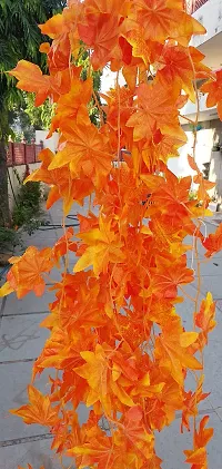 Forty Wings Set of 2 Orange Artificial Maple Leaf Garland String Creeper/Door Wall Hanging for Diwali Festival Wedding Christmas Home Decoration Item-thumb1