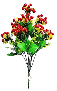 Forty Wings Artificial Red Orange Berry Bunch Bouquet Centerpiece for Christmas Diwali Home Decoration and Christmas Decor Gift-thumb1