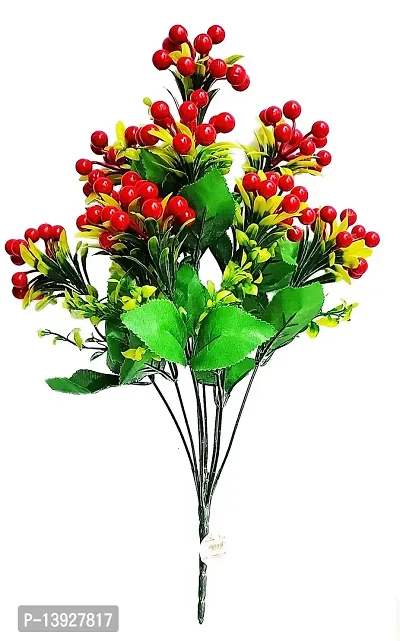 Forty Wings Artificial Red Orange Berry Bunch Bouquet Centerpiece for Christmas Diwali Home Decoration and Christmas Decor Gift-thumb2