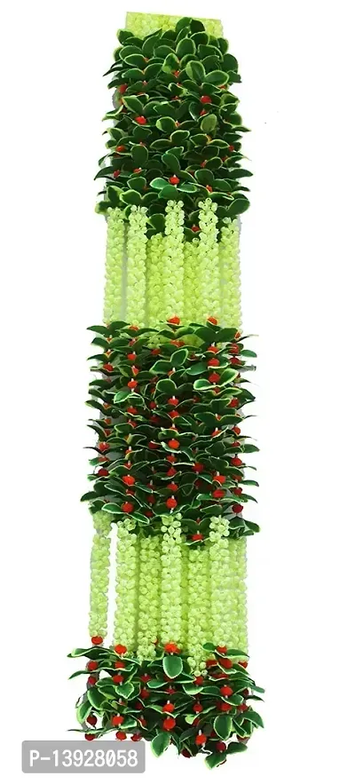 Forty Wings Set of 5 Mogra Jasmine Leaf Pom Pom Garlands String Door Toran for Diwali Wedding,Navratri,Durga Pooja Ganpati Pooja Mehandi Party Festival Home Decoration