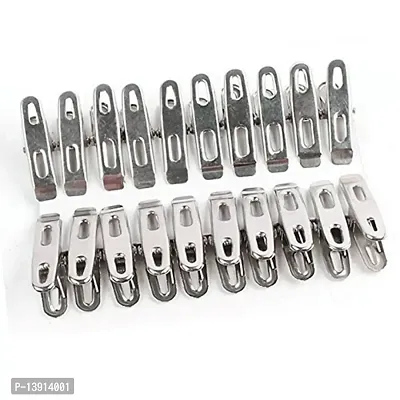 Urvi Creations Stainless Steel Laundry Clamps Clothes Hanging Pins Clips (Metallic, 3-inch) - Pack of 12-thumb0