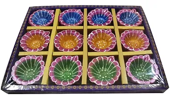 Urvi Creations Set of 12 Handmade Traditional Earthen Clay Mitti Diya Oil Lamps for Pooja Diwali Decoration - Multi Colour-thumb3