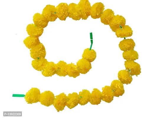 URVI Creation Set of 2 Yellow Artificial Marigold Flower/Genda Phool Garlands for Diwali Wedding,Navratri,Durga Pooja Festival Home Decoration-thumb0