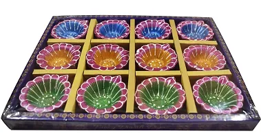 Urvi Creations Set of 12 Handmade Traditional Earthen Clay Mitti Diya Oil Lamps for Pooja Diwali Decoration - Multi Colour-thumb4