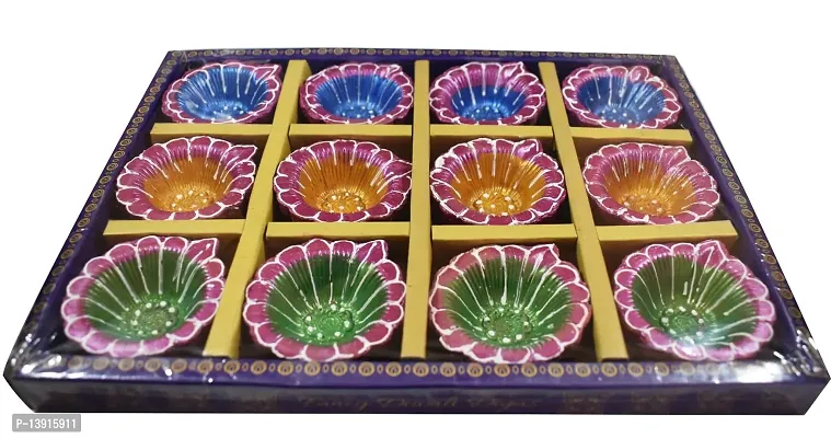 Urvi Creations Set of 12 Handmade Traditional Earthen Clay Mitti Diya Oil Lamps for Pooja Diwali Decoration - Multi Colour-thumb5