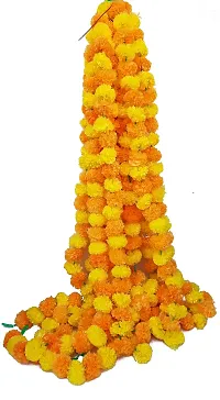 Urvi Creations Artificial Marigold Fluffy Flower Garlands for Diwali Wedding, Navratri, Durga Pooja Festival - Orange, Lemon Yellow - Set 10-thumb1