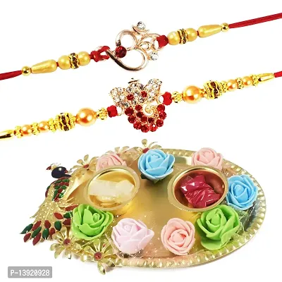 Urvi Creations Set of 2 Rakhi Wristband Bracelet Rakhi with Rakhi Pooja Plate Thali for Brother Bhaiya Bhai Bhabhi Kids