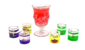 Urvi Creations Set of 6 Small Gel Candles with Glass Gel Candle Tea Light Candles for Diwali Decoration Items - Multi Color-thumb2