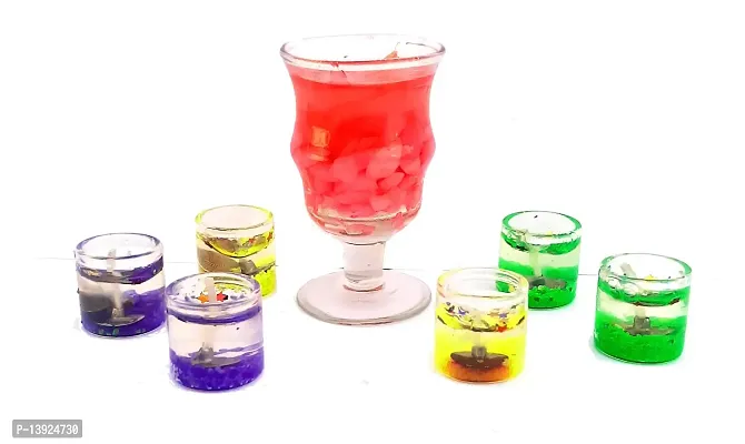 Urvi Creations Set of 6 Small Gel Candles with Glass Gel Candle Tea Light Candles for Diwali Decoration Items - Multi Color-thumb3