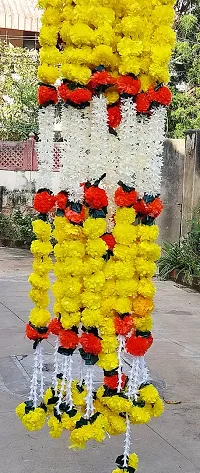 Forty Wings 3 Pcs Beautiful Multi Yellow Artificial Mogra Juhi Jesmine Genda Flowers Side Door Hangings Toran Bandhanwar for Diwali Wedding Festival Home Temple Door Decoration 3 Ft-thumb3