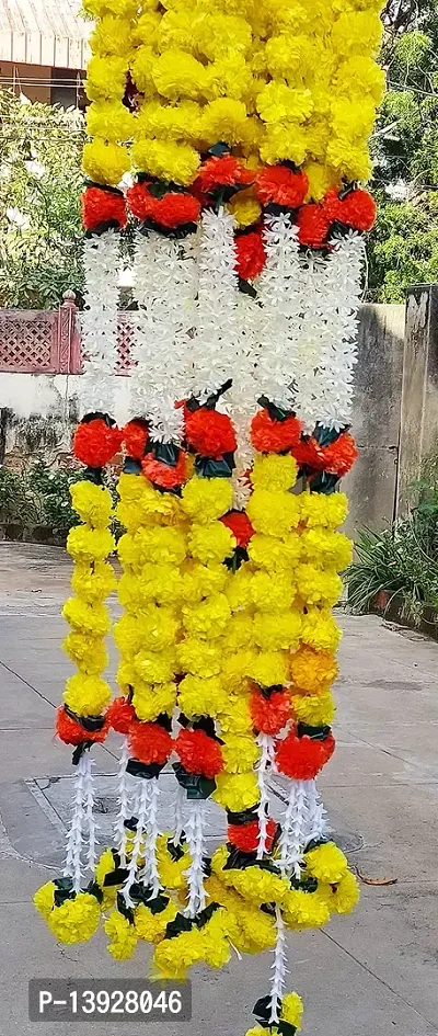 Forty Wings 3 Pcs Beautiful Multi Yellow Artificial Mogra Juhi Jesmine Genda Flowers Side Door Hangings Toran Bandhanwar for Diwali Wedding Festival Home Temple Door Decoration 3 Ft-thumb4