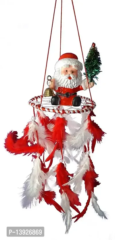 Urvi Creations 1 Feather Santa Claus Wall Hanging Wind Chime Christmas Xmas Decoration and Christmas Gift