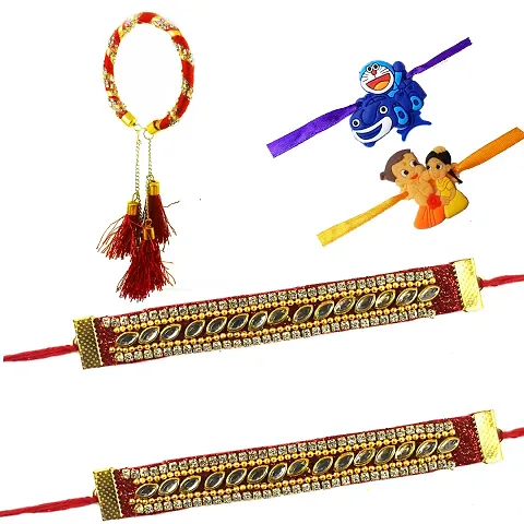 Forty Wings 2 Pcs Brother Bhaiya Bhai Rakhi With 1 Pcs Bhabhi Bangle Lumba And 2 Kids Rakhi For Rakshabandhan Family Rakhi Combo Set