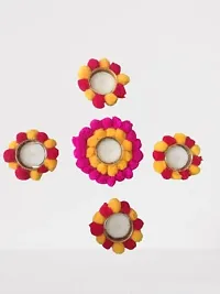 Forty Wings Handmade Designer Beautiful Pom pom Rangoli Designs Tealight Diya Candle Holder for Diwali Festival Home Decorations Lights-thumb3