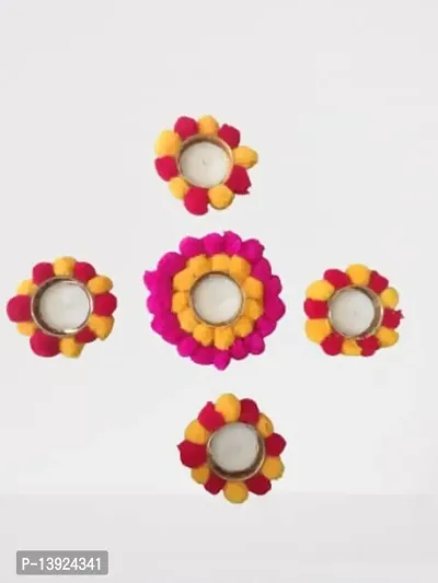 Forty Wings Handmade Designer Beautiful Pom pom Rangoli Designs Tealight Diya Candle Holder for Diwali Festival Home Decorations Lights-thumb4