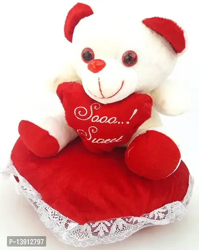 Urvi Creations Teddy Bear on Heart Pillow / Cushion Special Gift for Valentines Day (Multi Colour)