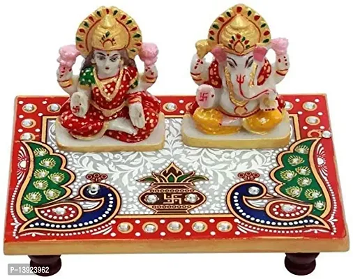 Forty Wings Lakshmi Ganesh ji Marble Idol with Choki for Festival and Home Decoration (White)