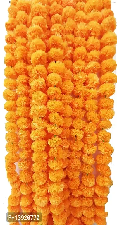 Urvi Creations Set of 2 Mango Yellow Artificial Marigold Flower/Genda Phool Garlands for Diwali Wedding,Navratri,Durga Pooja Festival Home Decoration-thumb2