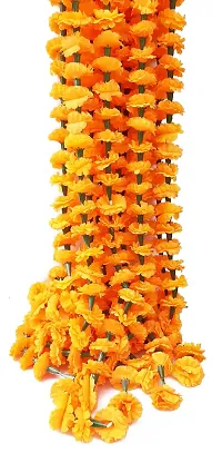 URVI Creation Set of 2 Orange Artificial Marigold Flower/Genda Phool Garlands/Strings for Diwali Wedding,Navratri,Durga Pooja Festival Home Decoration-thumb1