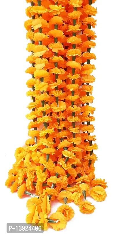 URVI Creation Set of 2 Orange Artificial Marigold Flower/Genda Phool Garlands/Strings for Diwali Wedding,Navratri,Durga Pooja Festival Home Decoration-thumb2