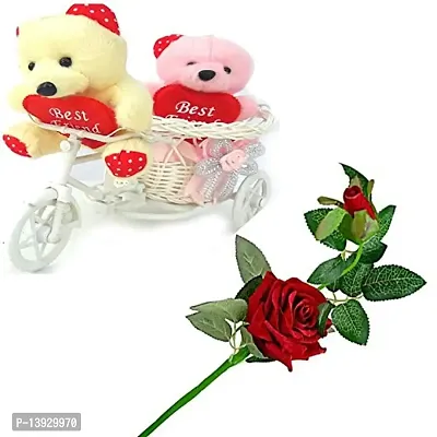 Urvi Creations 2 Teddy On Cycle with A Gift Combo Valentine Gifts for Girlfriend Boyfriend Wife Husband for Valentines Day-thumb0