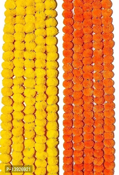 Forty Wings 10 Lemon Yellow and Orange Artificial Marigold Flower/Genda Phool Garlands String Door Torang for Diwali Wedding,Navratri,Durga Pooja Ganpati Pooja Mehandi Party Festival Home Decoration-thumb0