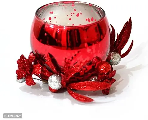 Urvi Creations Pack of 1 Red Colors Glass Tea Light Candle Holder for Home and Parties Decorations