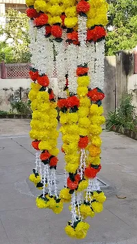 Forty Wings 3 Pcs Beautiful Multi Yellow Artificial Mogra Juhi Jesmine Genda Flowers Side Door Hangings Toran Bandhanwar for Diwali Wedding Festival Home Temple Door Decoration 3 Ft-thumb4