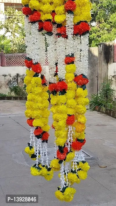 Forty Wings 3 Pcs Beautiful Multi Yellow Artificial Mogra Juhi Jesmine Genda Flowers Side Door Hangings Toran Bandhanwar for Diwali Wedding Festival Home Temple Door Decoration 3 Ft-thumb5