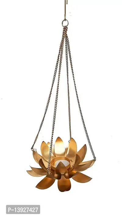 Forty Wings Set of 2 Pcs Golden Metal Lotus Shape Diya Tealight Candle Holder Diwali Pooja Diya Candle Diwali Lighting for Diwali Wedding Festival Decoration Items and Diwali Gift Set-thumb2