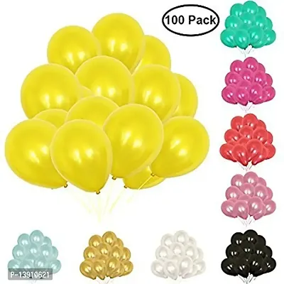 Masti Zone Pack of 100 12 inch Matallic Latex Balloons for Decoration (Yellow)-thumb0